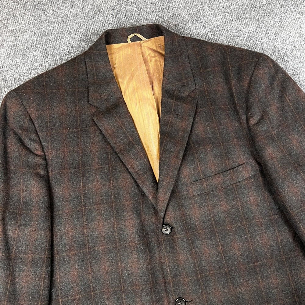 Vintage 50s Pennys Blazer Mens 42R Brown Shadow Plaid 3 Button Union Made in USA - Picture 1 of 14